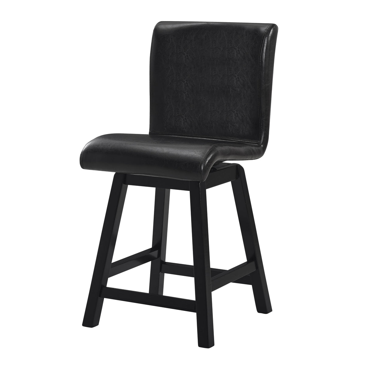 Elsa 26 Inch Swivel Counter Height Chair, Black Faux Leather, Set of 2 - BM314445