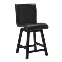 Elsa 26 Inch Swivel Counter Height Chair, Black Faux Leather, Set of 2 - BM314445