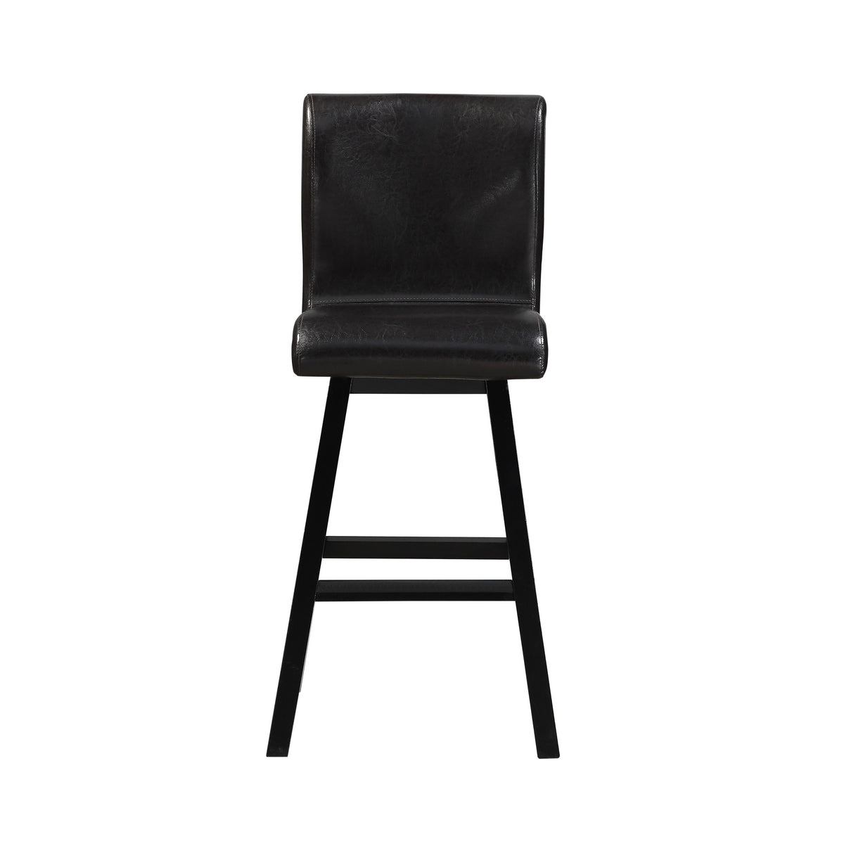 Elsa 32 Inch Swivel Bar Height Chair, Black Faux Leather, Wood, Set of 2 - BM314446