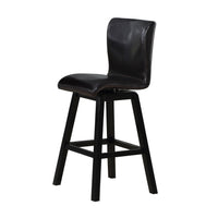 Elsa 32 Inch Swivel Bar Height Chair, Black Faux Leather, Wood, Set of 2 - BM314446