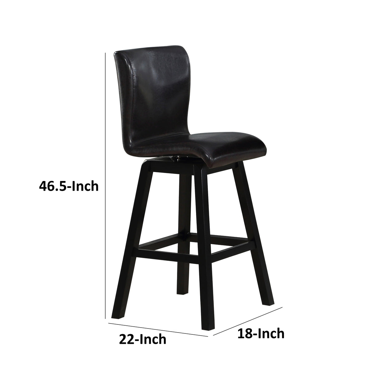 Elsa 32 Inch Swivel Bar Height Chair, Black Faux Leather, Wood, Set of 2 - BM314446