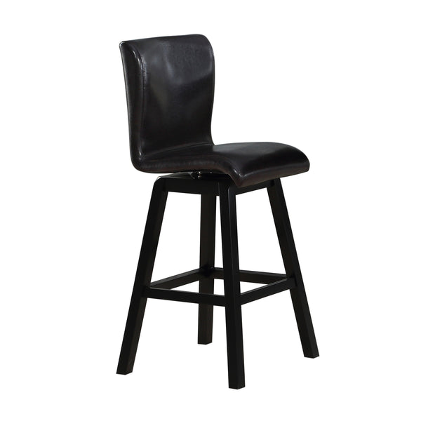 Elsa 32 Inch Swivel Bar Height Chair, Black Faux Leather, Wood, Set of 2 - BM314446