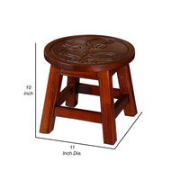 Sidi 11 Inch Step Stool Footrest, Wood Butterfly Print, Round, Cherry - BM314447