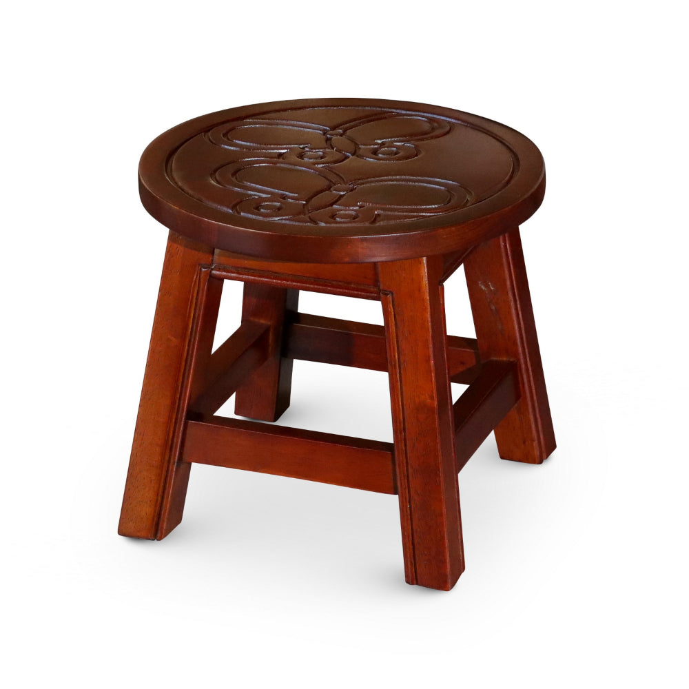 Sidi 11 Inch Step Stool Footrest, Wood Butterfly Print, Round, Cherry - BM314447