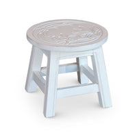 Sidi 11 Inch Step Stool Footrest, Wood Floral Print, Round, Antique White - BM314448