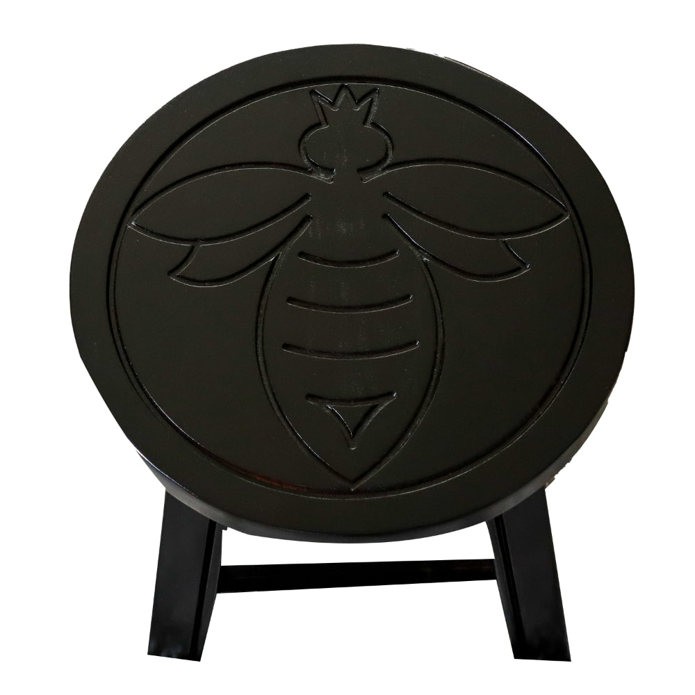 Sidi 11 Inch Step Stool Footrest, Wood Queen Bee Print, Round, Dark Brown - BM314449