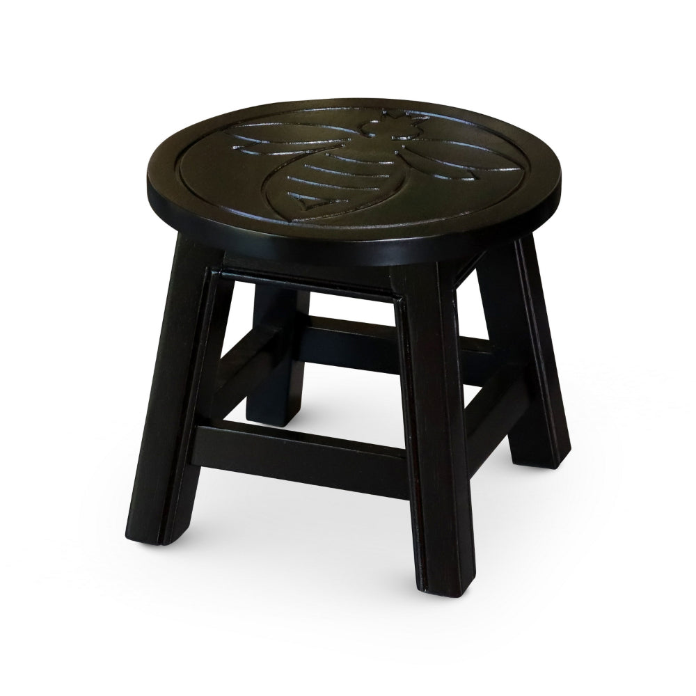 Sidi 11 Inch Step Stool Footrest, Wood Queen Bee Print, Round, Dark Brown - BM314449