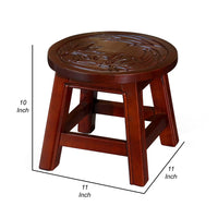 Sidi 11 Inch Step Stool Footrest, Wood Floral Print, Round, Cherry Finish - BM314450