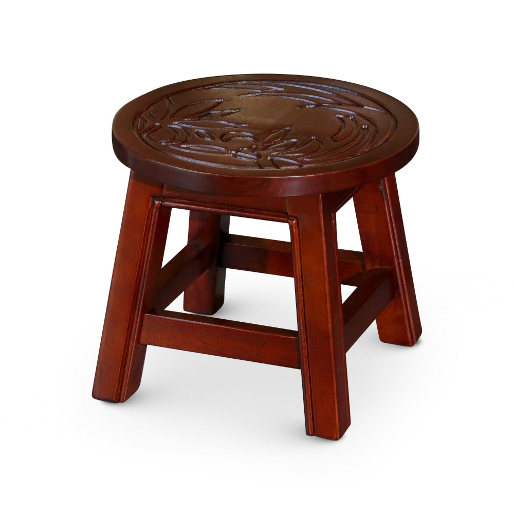 Sidi 11 Inch Step Stool Footrest, Wood Floral Print, Round, Cherry Finish - BM314450