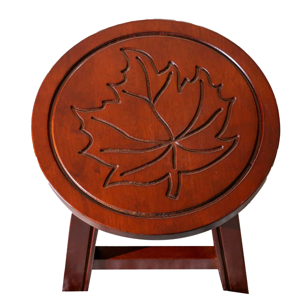 Sidi 11 Inch Step Stool Footrest, Wood Maple Leaf Print, Round, Cherry - BM314451