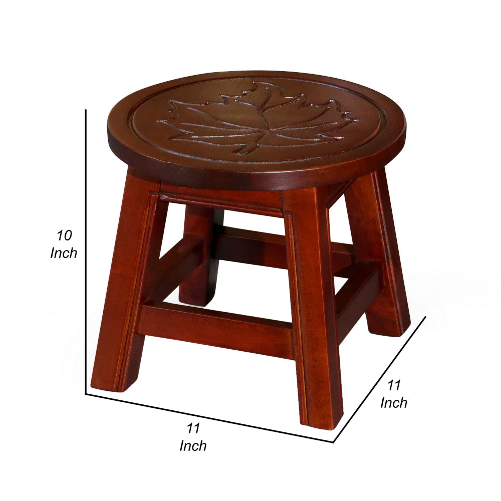 Sidi 11 Inch Step Stool Footrest, Wood Maple Leaf Print, Round, Cherry - BM314451