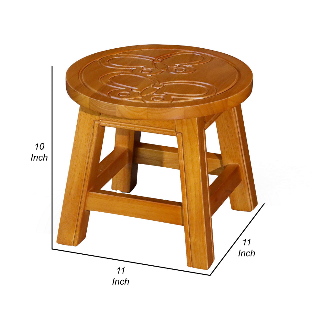 Sidi 11 Inch Step Stool Footrest, Wood Butterfly Print, Round, Natural - BM314452