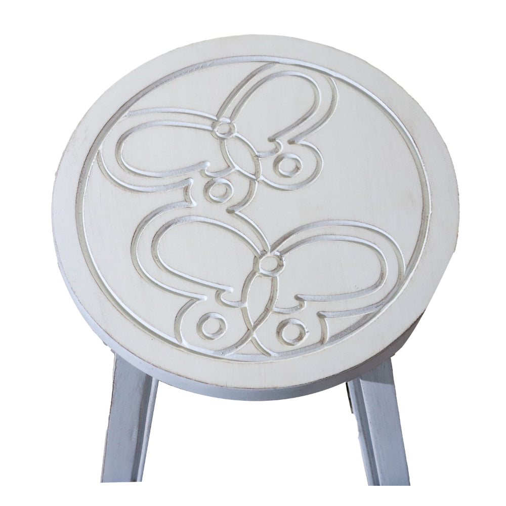 Sidi 11 Inch Step Stool Footrest, Wood Butterfly Print, Round, White - BM314454