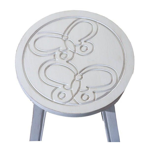 Sidi 11 Inch Step Stool Footrest, Wood Butterfly Print, Round, White - BM314454