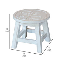 Sidi 11 Inch Step Stool Footrest, Wood Butterfly Print, Round, White - BM314454