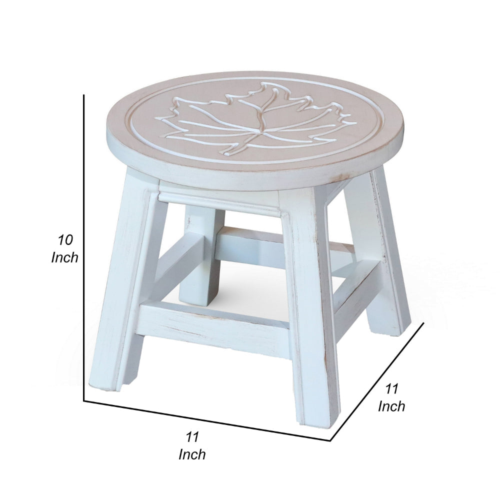 Sidi 11 Inch Step Stool Footrest, Wood Maple Leaf Print, Round, White - BM314455