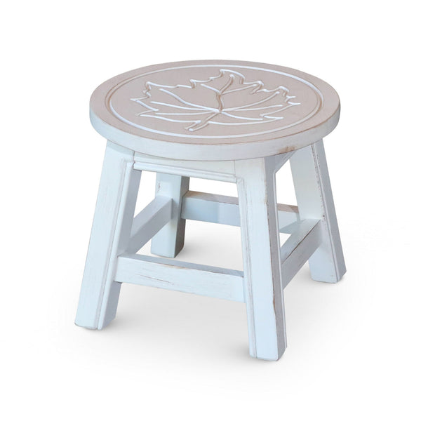 Sidi 11 Inch Step Stool Footrest, Wood Maple Leaf Print, Round, White - BM314455