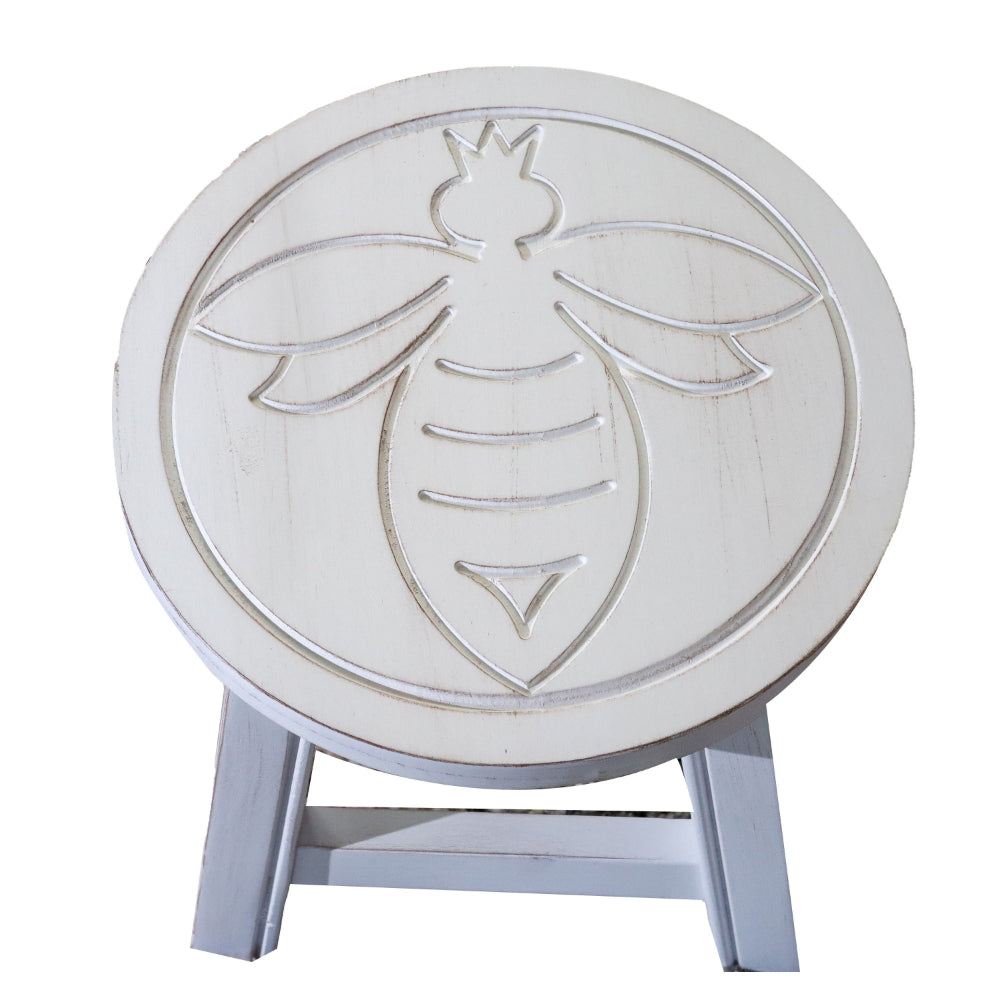 Sidi 11 Inch Step Stool Footrest, Wood Queen Bee Print, Round, White - BM314456