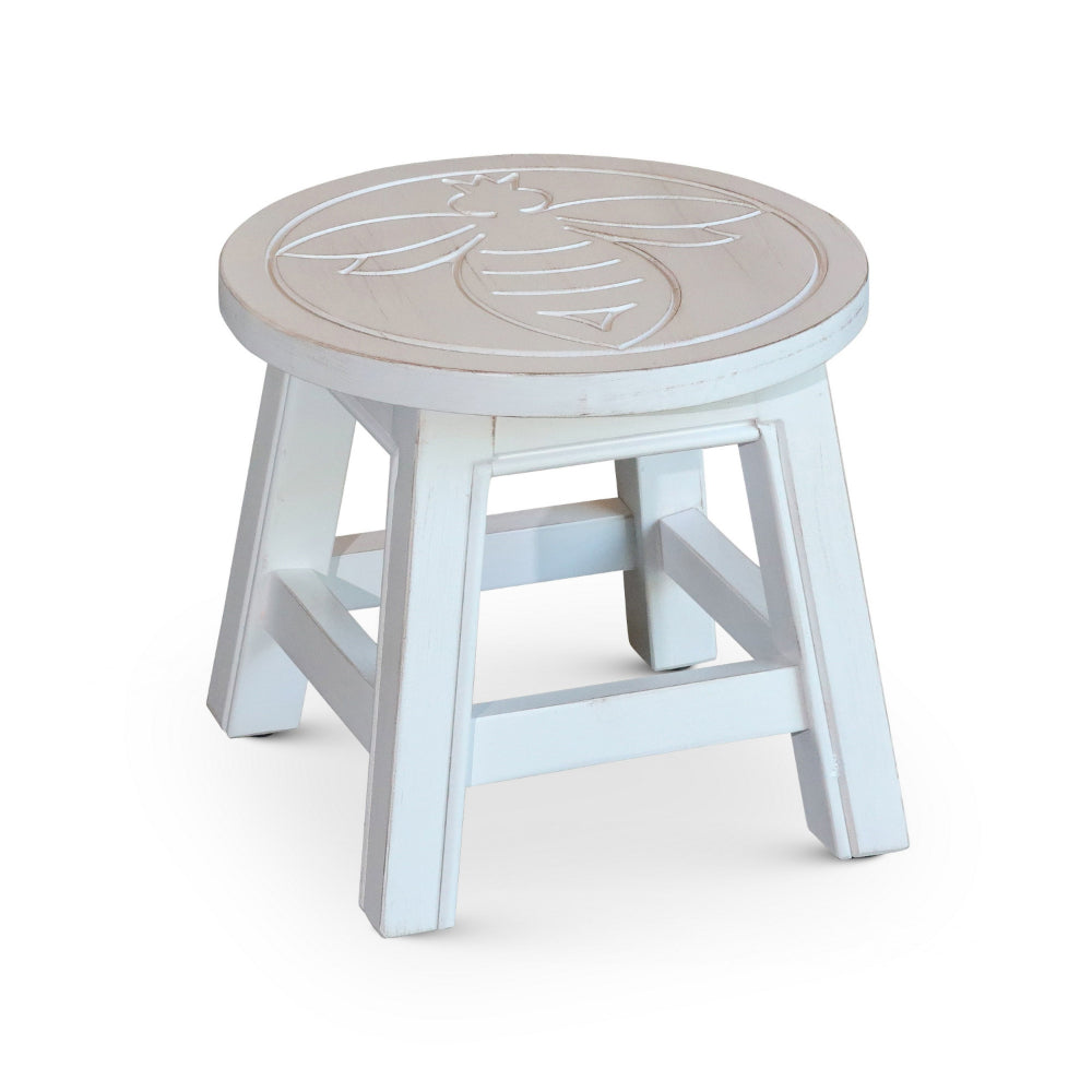 Sidi 11 Inch Step Stool Footrest, Wood Queen Bee Print, Round, White - BM314456