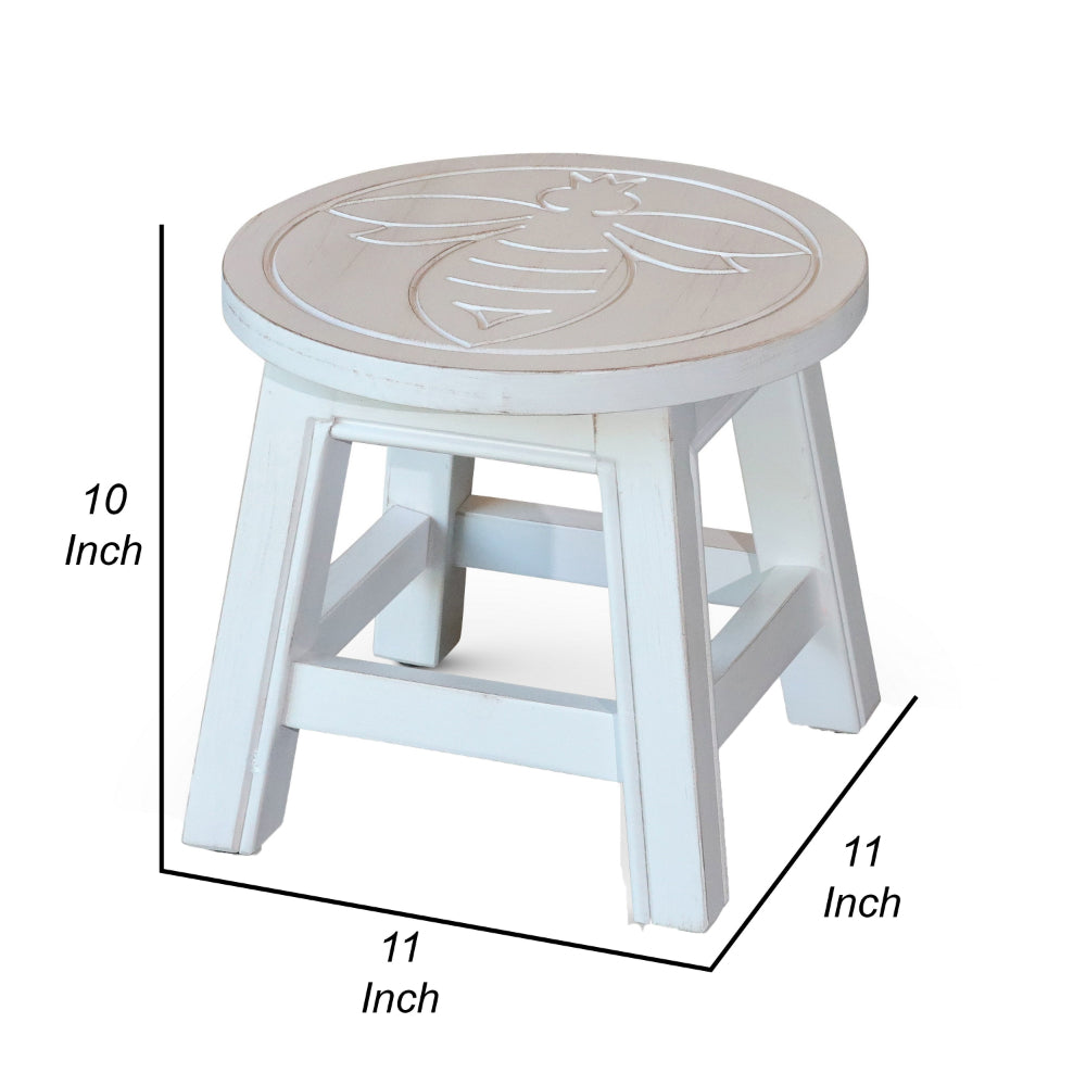 Sidi 11 Inch Step Stool Footrest, Wood Queen Bee Print, Round, White - BM314456