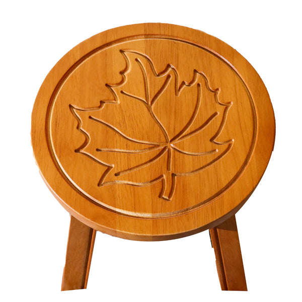 Sidi 11 Inch Step Stool Footrest, Wood Maple Leaf Print, Round, Brown - BM314457