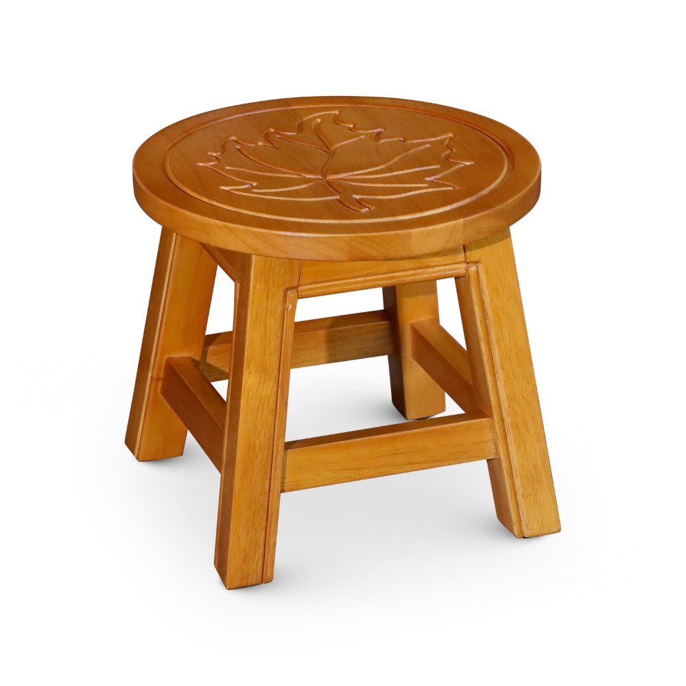 Sidi 11 Inch Step Stool Footrest, Wood Maple Leaf Print, Round, Brown - BM314457