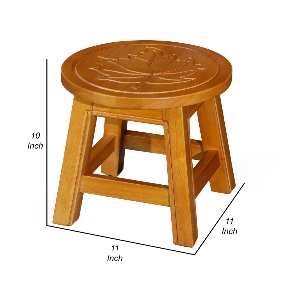 Sidi 11 Inch Step Stool Footrest, Wood Maple Leaf Print, Round, Brown - BM314457