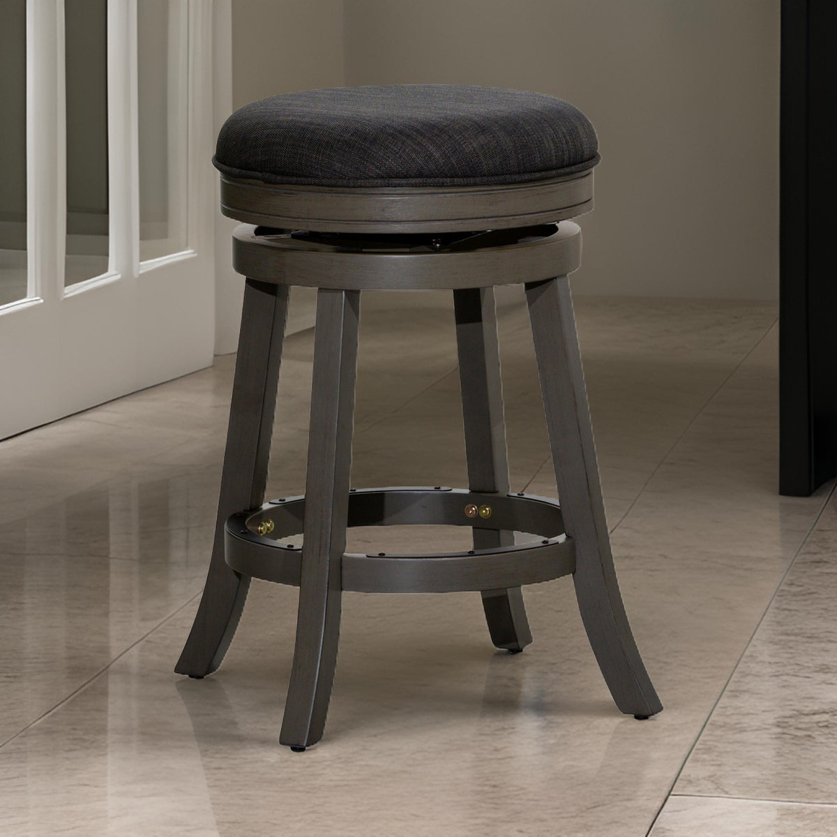 Opi 24 Inch Swivel Counter Stool, Cushioned, Weathered Gray, Charcoal - BM314460