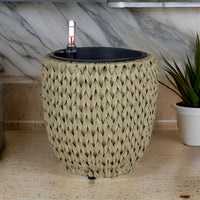 wicker self watering planter Benzara Wiki 11 Inch Self Watering Planter, Handwoven Rattan Wicker, Beige