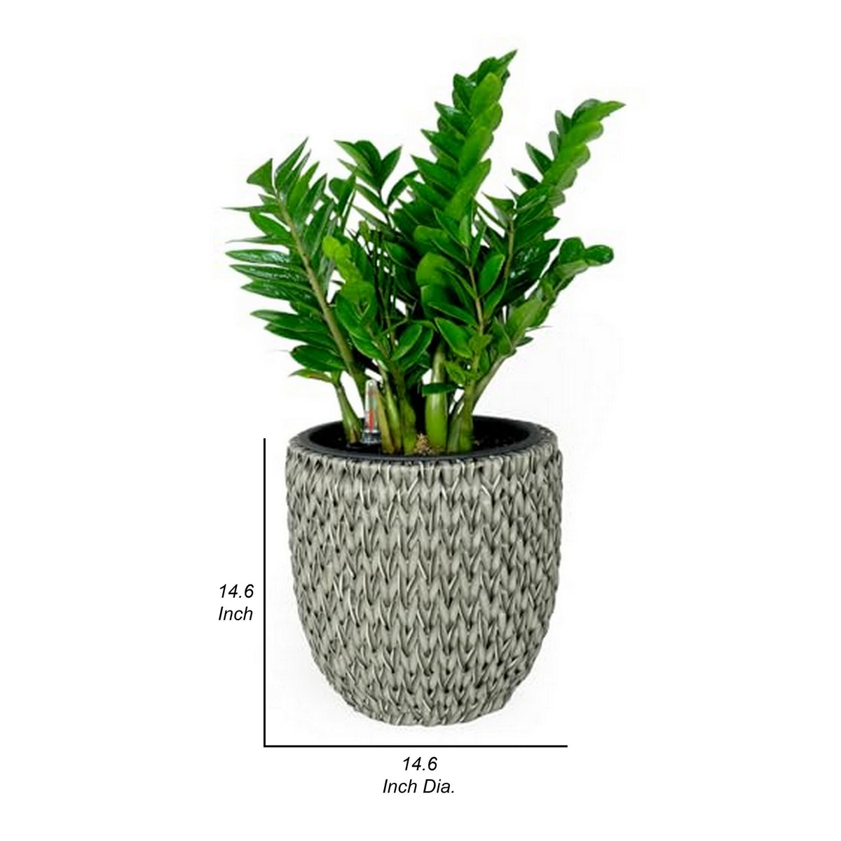 Wiki 15 Inch Self Watering Planter, Handwoven Rattan Wicker, Gray - BM314470