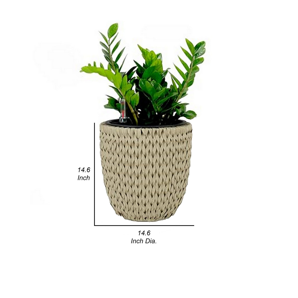 Wiki 15 Inch Self Watering Planter, Handwoven Rattan Wicker, Beige - BM314472