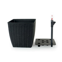 Self Watering Planter Set of 2, Handwoven Rattan Wicker, Dark Gray - BM314481