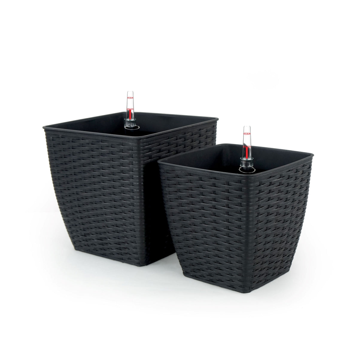 Self Watering Planter Set of 2, Handwoven Rattan Wicker, Dark Gray - BM314481