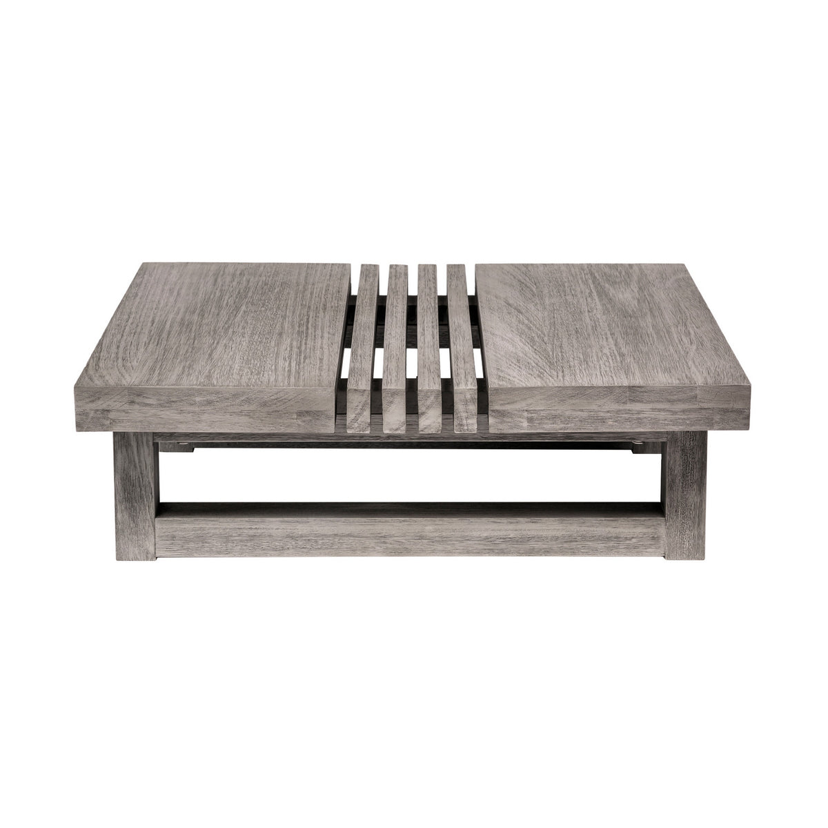 Hida 33 Inch Outdoor Patio Coffee Table, Grooved Top, Gray Eucalyptus Wood - BM314482