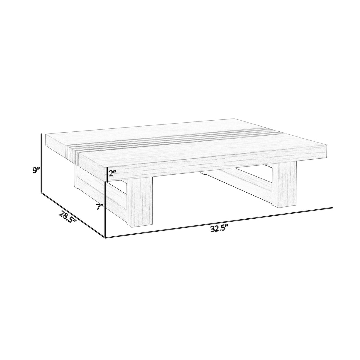 Hida 33 Inch Outdoor Patio Coffee Table, Grooved Top, Brown Eucalyptus Wood - BM314483