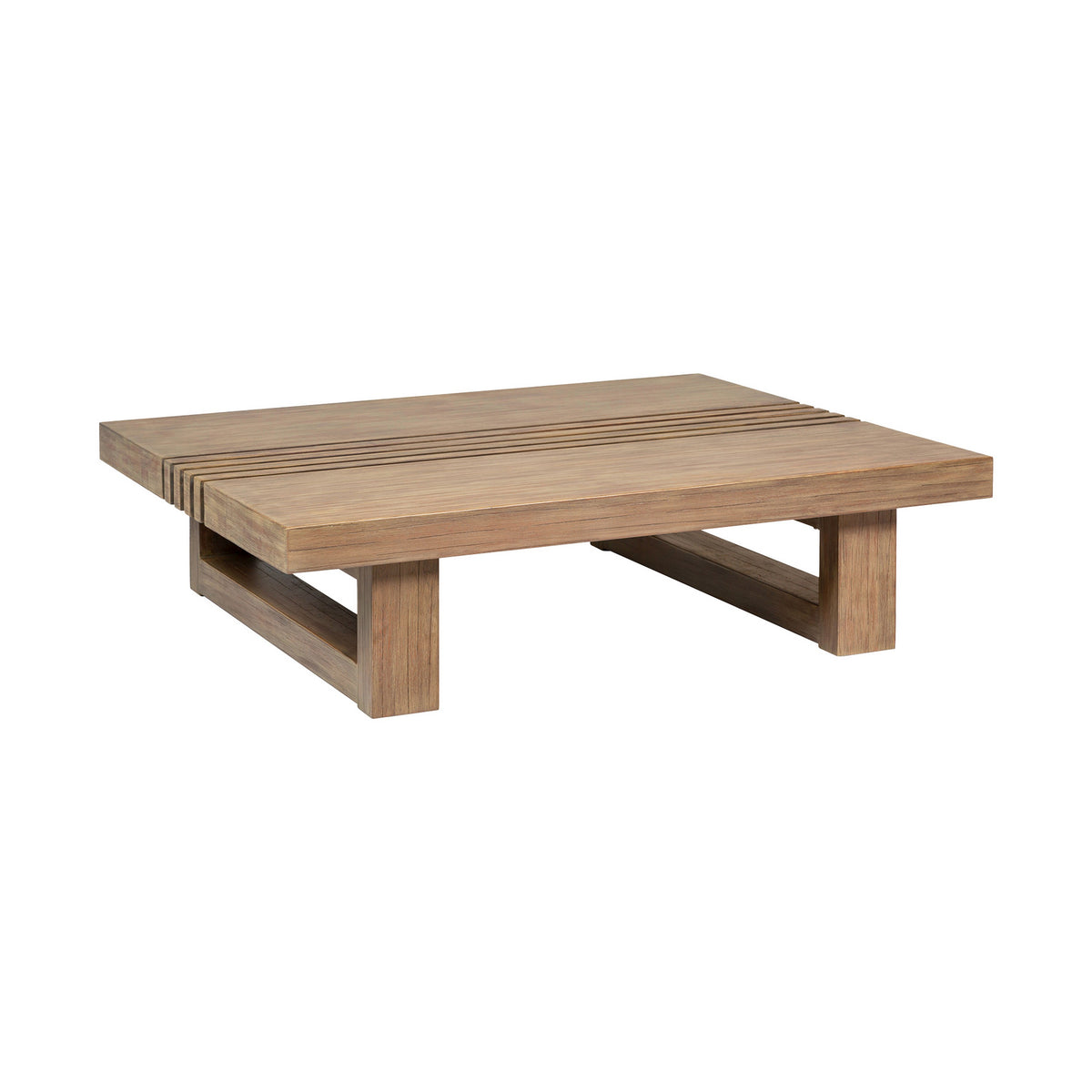 Hida 33 Inch Outdoor Patio Coffee Table, Grooved Top, Brown Eucalyptus Wood - BM314483