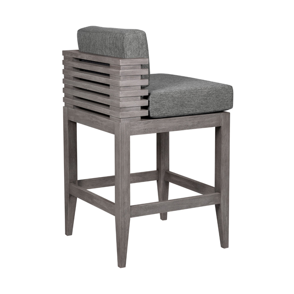 Hida 28 Inch Outdoor Patio Counter Stool Chair, Gray, Olefin Cushions - BM314484