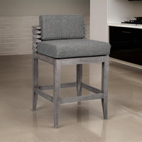 Hida 28 Inch Outdoor Patio Counter Stool Chair, Gray, Olefin Cushions - BM314484