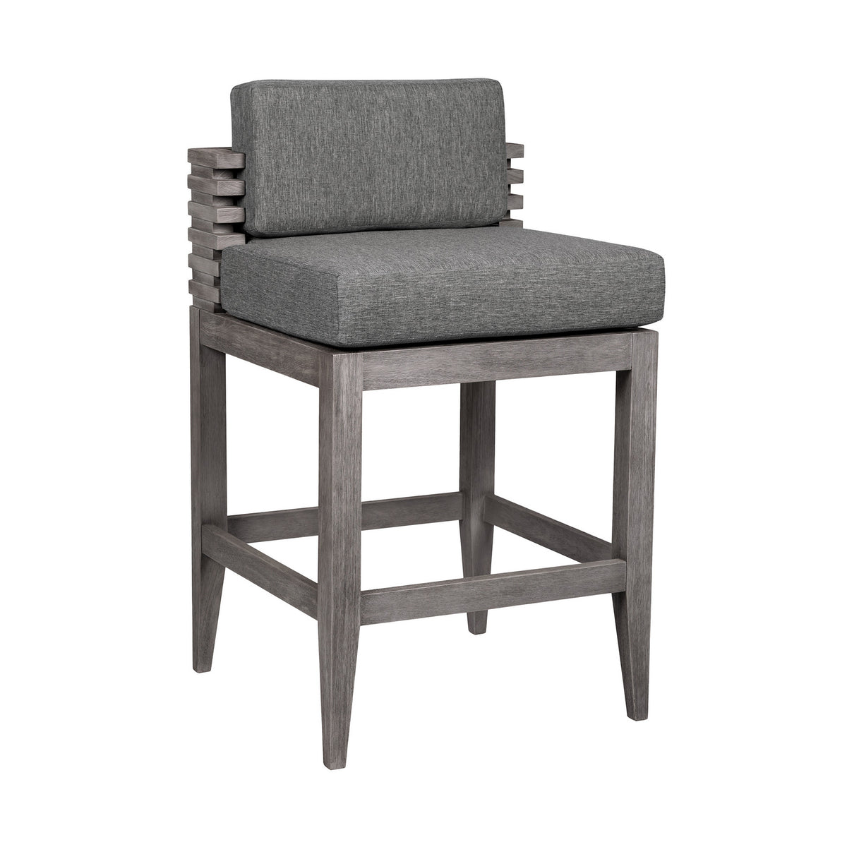 Hida 30 Inch Outdoor Patio Barstool Chair, Gray, Olefin Cushions, Wood - BM314485