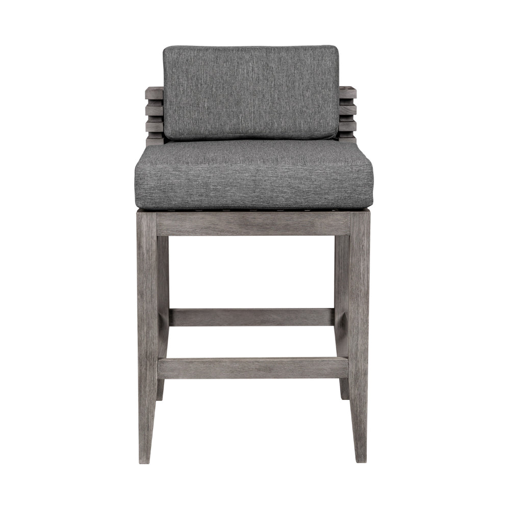 Hida 30 Inch Outdoor Patio Barstool Chair, Gray, Olefin Cushions, Wood - BM314485