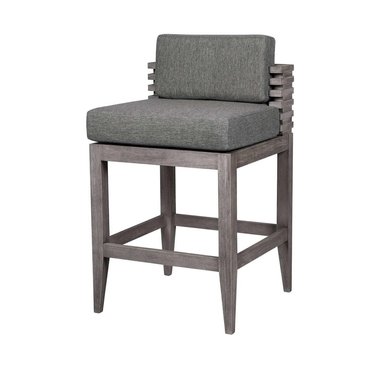 Hida 30 Inch Outdoor Patio Barstool Chair, Gray, Olefin Cushions, Wood - BM314485