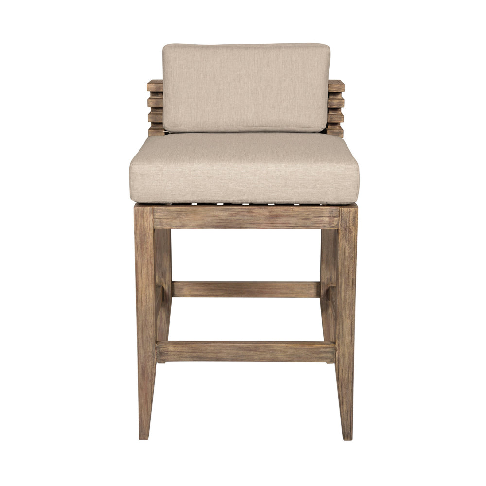 Hida 28 Inch Outdoor Patio Counter Stool Chair, Taupe, Olefin Cushions - BM314486