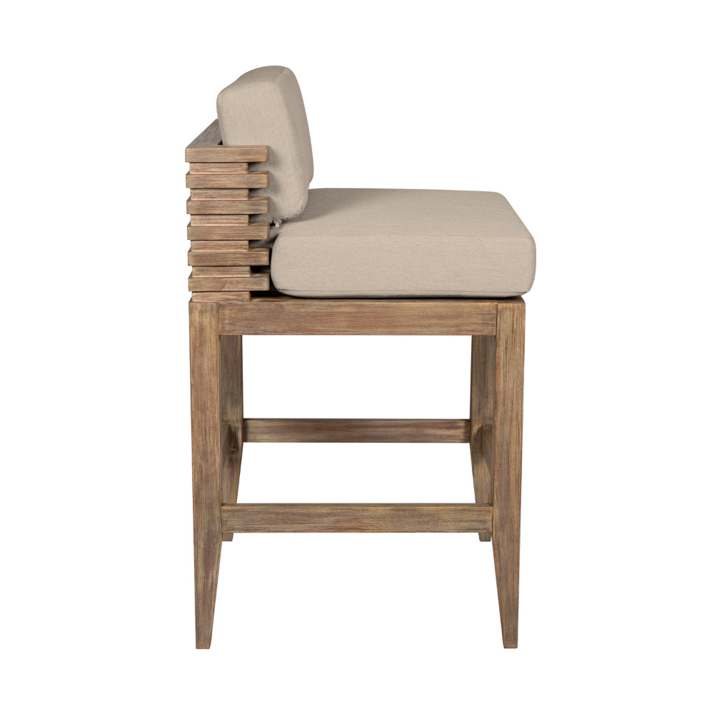 Hida 28 Inch Outdoor Patio Counter Stool Chair, Taupe, Olefin Cushions - BM314486