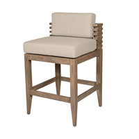 Hida 30 Inch Outdoor Patio Barstool Chair, Taupe, Olefin Cushions, Wood - BM314487