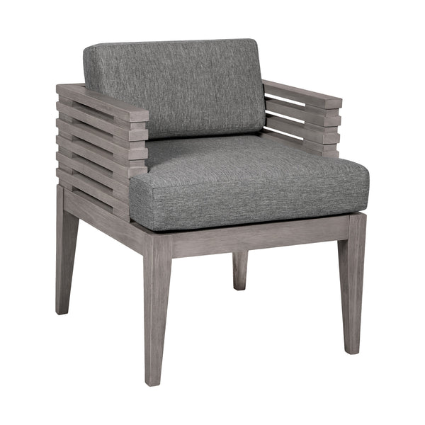 Hida 24 Inch Outdoor Patio Dining Chair, Ridged Gray Wood, Olefin Cushions - BM314488