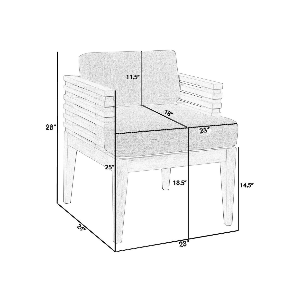 Hida 24 Inch Outdoor Patio Dining Chair, Ridged Brown Wood, Olefin Cushions - BM314489