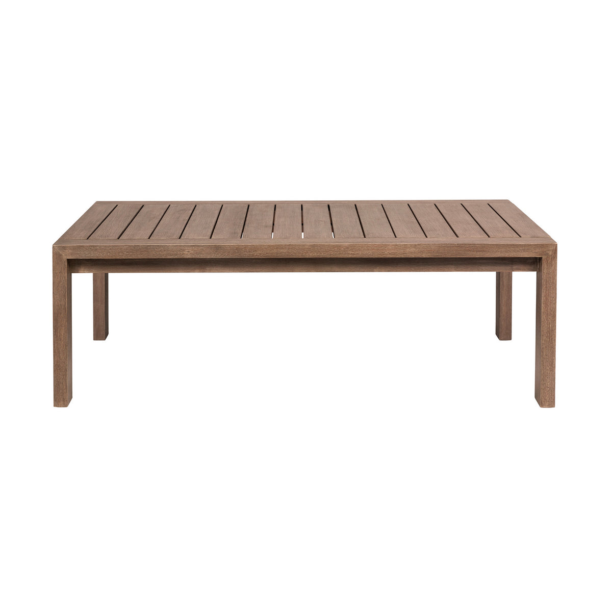 Sol 52 Inch Outdoor Coffee Table, Slatted Top, Weathered Eucalyptus Wood - BM314490