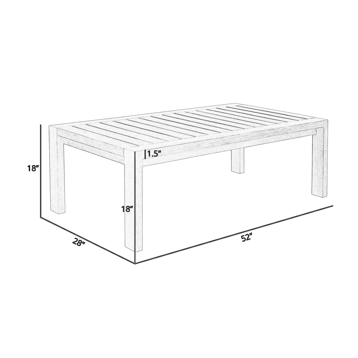 Sol 52 Inch Outdoor Coffee Table, Slatted Top, Weathered Eucalyptus Wood - BM314490