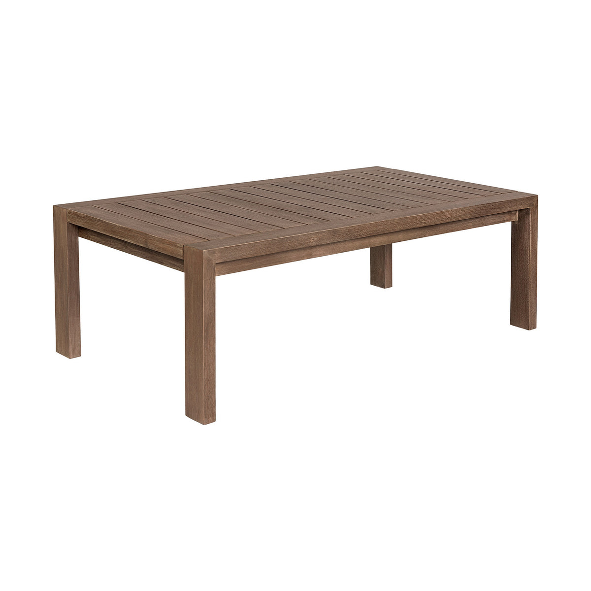 Sol 52 Inch Outdoor Coffee Table, Slatted Top, Weathered Eucalyptus Wood - BM314490