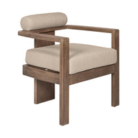 Sol 25 Inch Outdoor Patio Dining Chair, Brown Wood, Beige Olefin Cushions - BM314492